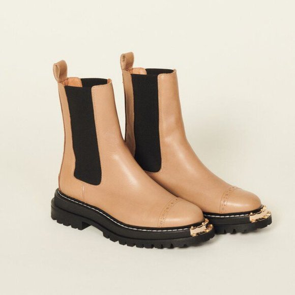 Sandro LIAM Beige Ankle Boots Leather - Picture 1 of 2